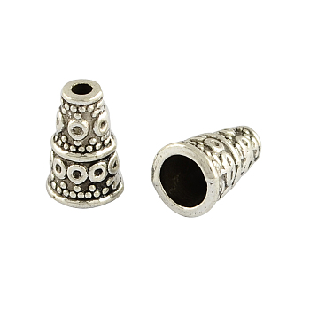 Apetalous Alloy Bead Cone, Tibetan Style, Cadmium Free & Nickel Free & Lead Free, Antique Silver, 10x7mm, Hole: 1.5~4mm, about 1315pcs/1000g