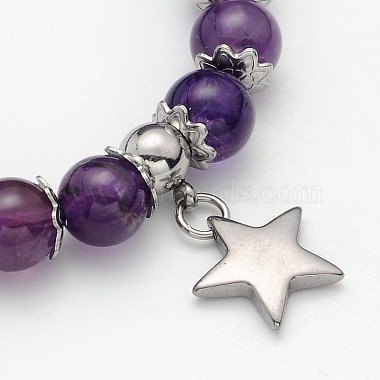 Natural Mixed Stone Beaded Star Charm Stretch Bracelets(BJEW-JB01981)-3