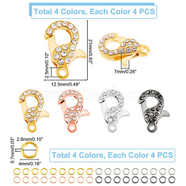 Elite 8Pcs 4 Colors Alloy Crystal Glass Rhinestone Lobster Claw Clasps with 40Pcs 4 Colors Iron Open Jump Rings(ALRI-PH0001-25)-4