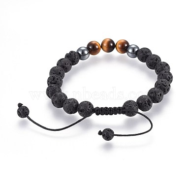 Natural Lava Rock and Non-Magnetic Synthetic Hematite Beads Braided Bead Bracelets(BJEW-JB03975-25)-3