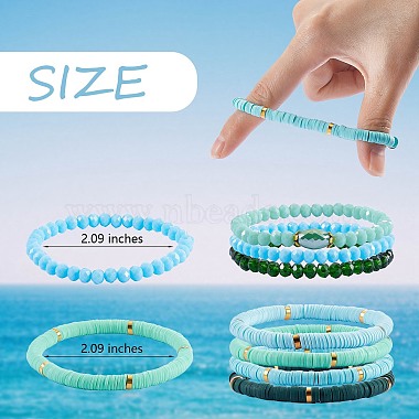 Ensemble de bracelets extensibles heishi surfeur en argile polymère faits à la main de style 7pcs 7(BJEW-SW00073-07)-7