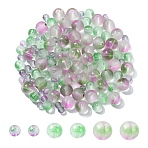 150Pcs 3 Styles Frosted Spray Painted Glass Beads Strands, with Golden Foil, Round, Medium Sea Green, 4~9mm, Hole: 0.9~1.5mm, 50pcs/style(GLAA-YW0004-34A)
