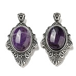 Natural Amethyst Big Pendants, Antique Silver Plated Alloy Oval Charms, 55x31.5x13mm, Hole: 7x5mm(G-Z050-03C)