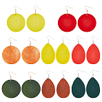 8 Pairs 8 Style Natural Wood Flat Round & Teardrop Dangle Earrings, Golden Iron Jewelry for Women, Mixed Color, 78~87mm, Pin: 0.5mm, 1 Pair/style(EJEW-FI0001-48)