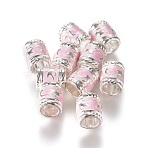Enamel Alloy European Beads, Cadmium Free & Lead Free, Large Hole Column Beads, Silver Plated, Lilac, Lilac, 8.5x7mm, Hole: 5mm(EA8640-9S)