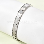 201 Stainless Steel Open Cuff Bangles for Women, Flat Round with Saint Benedict, Stainless Steel Color, Inner Diameter: 2.56x1.97 inch(6.5x5cm)(BJEW-Z162-01P)