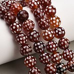 Tibetan Style dZi Beads Strands, Natural Agate Smooth Round Beads with Dots Pattern, Dyed & Heated, Dark Red, 10~10.5mm, Hole: 1.2mm, about 35pcs/strand, 13.78''(35cm)(GG-NH0001-A01-10MM)