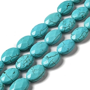 Natural Howlite Beads Strands, Dyed, Faceted, Oval, Dark Turquoise, 18x13x7mm, Hole: 1.4mm, about 22pcs/strand, 15.16 inch(38.5cm)(G-C025-05)