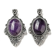 Natural Amethyst Big Pendants, Antique Silver Plated Alloy Oval Charms, 55x31.5x13mm, Hole: 7x5mm(G-Z050-03C)