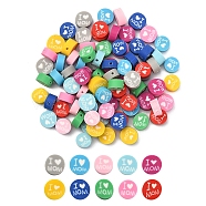 100Pcs 10 Colors Handmade Polymer Clay Beads, Mother's Day Theme, Flat Round with Word I Love MOM, Mixed Color, 8~9.5x3.5~4.5mm, Hole: 1.5mm, 10pcs/color(CLAY-YW0001-64)