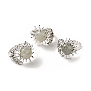 Natural Labradorite Sun & Moon Open Cuff Rings, Platinum Brass Jewelry for Women, Lead Free & Cadmium Free, Inner Diameter: 17~18mm(RJEW-K241-01P-03)