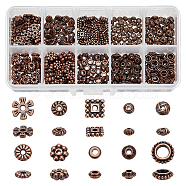 Elite 500Pcs 10 Styles Tibetan Style Alloy Spacer Beads, Flat Round & Square % Bicone, Mixed Shapes, Red Copper, 5~8x7x2~6mm, hole: 1~4mm, 50pcs/style(TIBEB-PH0004-99)
