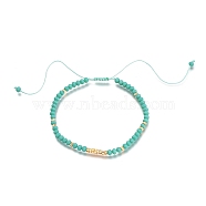 Adjustable Nylon Thread Braided Bead Bracelets, with Faceted Glass Beads and Real 18K Gold Plated Brass Beads, Rondelle, Dark Cyan, Inner Diameter: 1-3/4~3-5/8 inch(4.6~9.3cm)(BJEW-JB05528-03)