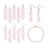 10Pcs Triple Natural Rose Quartz Round Beaded Connector Charms, with Golden 304 Stainless Steel Ball Head Pins & Iron Eye Pin & Brass Beads, 30.2~30.3x8mm, Hole: 2mm(PALLOY-SW00003-07)