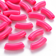 Opaque Acrylic Beads, Curved Tube, Hot Pink, 36x13.5x11.5mm, Hole: 4mm, about 133pcs/500g(MACR-S372-001B-S005)