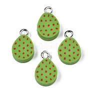 Handmade Polymer Clay Charms, with Platinum Tone Iron Loop, Easter Egg, Yellow Green, 14.5x9.5x4mm, Hole: 2mm(CLAY-S096-016)