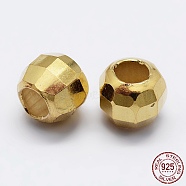 925 Sterling Silver Beads Spacer, Faceted, Round, Golden, 6x5mm, Hole: 3mm(STER-K167-017E-G)