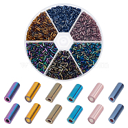 90g 6 style Glass Round Bugle Beads, Transparent & Plated, Mixed Color, 4~4.5x2mm, Hole: 1mm, 460pcs/style(SEED-AR0001-06)