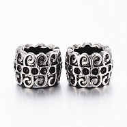 304 Stainless Steel Beads Rhinestone Setting, Large Hole Beads, Column, Antique Silver, 10.5x8mm, Hole: 6mm, fit for 1mm rhinestone(STAS-P193-019AS)