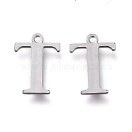 304 Stainless Steel Charms, Laser Cut, Alphabet, Stainless Steel Color, Letter.T, 12x9x0.8mm, Hole: 1mm(STAS-H112-T-P)
