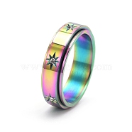 Rotatable Stainless Steel Finger Ring, with Rhinestone for Couples, Rainbow Color, US Size 12(21.4mm)(PW-WGC6D1D-14)