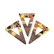 Walnut Wood Pendants, Resin and Gold foil, Triangle, Yellow, 45x30x3.5mm, Hole: 2mm(FIND-Z050-03N)