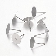 Earring Stud Ear Nail Iron Flat Base Cup Post Earring Findings, Silver Color Plated, Size: about 10mm in diameter, 12mm long, 0.8mm thick.(X-E174-S)