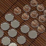 9.5~10mm Clear Domed Glass Cabochon Cover for Flat Round DIY Photo Brass Cabochon Making, Cadmium Free & Nickel Free & Lead Free, Platinum, Cabochon Settings: 11mm, Tray: 10mm(DIY-X0103-P)