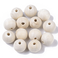 Unfinished Natural Wood Beads, Macrame Beads Large Hole, Waxed Wooden Beads, Smooth Surface, Round, Floral White, 20mm, Hole: 4mm(X-WOOD-S651-A20mm-LF)