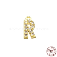 Real 18K Gold Plated 925 Sterling Silver Micro Pave Clear Cubic Zirconia Charms, Initial Letter, Letter R, 9.5x4.5x1.5mm, Hole: 0.9mm(STER-P054-10G-R)