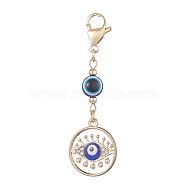 Evil Eye Alloy Enamel with Rhinestone Pendant Decoration, Resin Beads and 304 Stainless Steel Lobster Claw Clasps, Flat Round, 59mm(HJEW-JM01040-03)