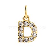 Brass Cubic Zirconia Pendants with Jump Rings, Real 18K Gold Plated, Letter D, 13.5x8.9x2.2mm, Hole: 2.8mm(FIND-PW0024-09D)