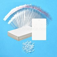 30Pcs Rectangle Paper One Pair Earring Display Cards with Hanging Hole, Jewelry Display Card for Pendants and Earrings Storage, with 30Pcs OPP Cellophane Bags and 60Pcs Plastic Ear Nuts, White, Card: 9x6x0.06cm, Hole: 6mm and 1.6mm(DIY-YW0008-55A)