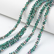 Electroplate Transparent Glass Beads Strands, Half Rose Gold Plated, Faceted, Rondelle, Dark Cyan, 4x3mm, Hole: 0.4mm, about 123~127pcs/strand, 16.5~16.9 inch(42~43cm)(EGLA-A034-T4mm-R18)