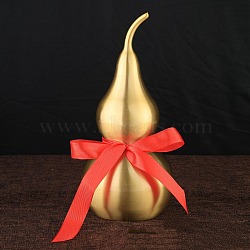 Brass Hollow Tilted Head Gourd Statue Ornament with Red Luck Strip, Feng Shui Table Home Decoration, Raw(Unplated), 71.5x170mm(DJEW-PW0018-03E)