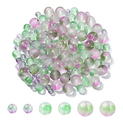 150Pcs 3 Styles Frosted Spray Painted Glass Beads Strands, with Golden Foil, Round, Medium Sea Green, 4~9mm, Hole: 0.9~1.5mm, 50pcs/style(GLAA-YW0004-34A)