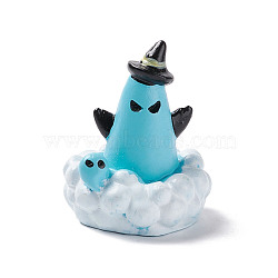 Halloween Theme Mini Resin Home Display Decorations, Ghost with Hat, Cyan, 33x32x39mm(DJEW-B005-12)