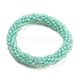 Crochet Glass Beads Braided Stretch Bracelet, Nepel Boho Style Bracelet, Aquamarine, Inner Diameter: 1-3/4 inch(4.5cm)(BJEW-K232-01C)