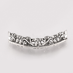 Tibetan Style Alloy Tube Beads, Cadmium Free & Lead Free, Curved Tube with Flower, Antique Silver, 32x6mm, Hole: 3mm(X-TIBE-T011-86AS-LF)