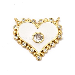 Rack Plating Brass Micro Pave Clear Cubic Zirconia Connector Charms, Heart Links with Enamel, Cadmium Free & Lead Free, Real 18K Gold Plated, Long-Lasting Plated, White, 19.5x21.5x2mm, Hole: 1mm(KK-P230-05G-03)