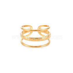 Ion Plating(IP) 304 Stainless Steel Triple Line Open Cuff Ring for Women, Nickel Free, Real 18K Gold Plated, US Size 6 3/4(17.1mm)(RJEW-S405-171G)