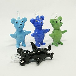 Handmade Lampwork Bear Pendants, Mixed Color, 53x32x20mm, Hole: 6mm(LAMP-G097-M)