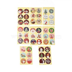 48Pcs Christmas Theme Round Dot Paper Picture Stickers for DIY Scrapbooking, Craft, Christmas Themed Pattern, Colorful, 35mm, 6pcs/sheet, 8 sheets(STIC-E003-01)