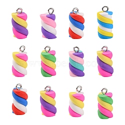 Handmade Polymer Clay Charms, with Platinum Tone Iron Findings, Marshmallow, Mixed Color, 17~19x9~10x9~10mm, Hole: 2mm(X-CLAY-T016-83)
