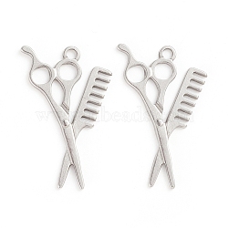 304 Stainless Steel Pendants, Hair Scissor, Stainless Steel Color, 33.5x22x1mm, Hole: 2.5mm(X-STAS-D174-14P)