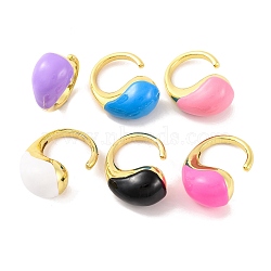 Brass Open Cuff Rings, Teardrop Enamel for Women, Lead Free & Cadmium Free, Real 18K Gold Plated, Mixed Color, Inner Diameter: 18mm(RJEW-U009-15G)