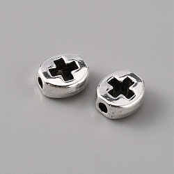 Alloy Beads, Oval with Cross, Antique Silver, 7.5x8.5x3.5mm, Hole: 1.8mm(PALLOY-TAC0013-33F)