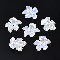 5-Petal Electroplate Acrylic Bead Caps, Flower, WhiteSmoke, 23.5x25x8mm, Hole: 1.2mm(X-PACR-T014-01)