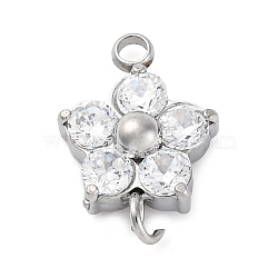 304 Stainless Steel Micro Pave Cubic Zirconia Flower Connector Charms, Stainless Steel Color, Clear, 13.5x9x3.5mm, Hole: 1.4mm and 1.6mm(STAS-U042-01P-02)