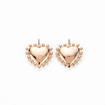 Brass Charms, Nickel Free, Heart, Real 18K Gold Plated, 14x12x2.5mm, Hole: 1.4mm